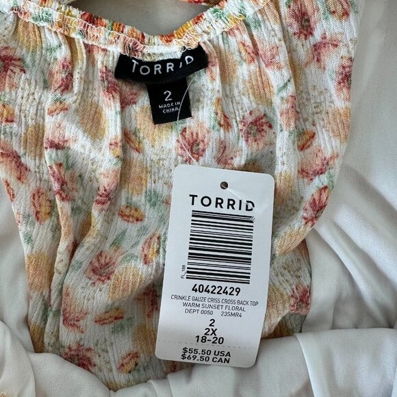 Torrid Babydoll Top 2X Floral Crinkle Gauze Lace up Back - Picture 4 of 11